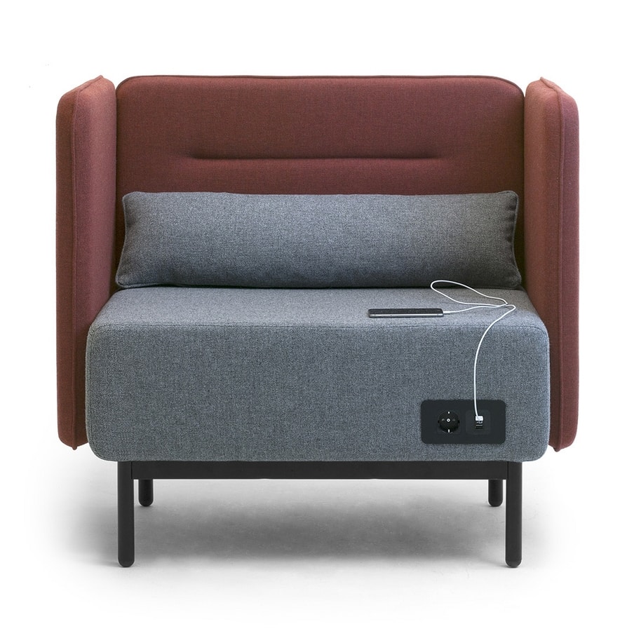 Around USB armchair, Upholstered armchair with electrification with USB sockets