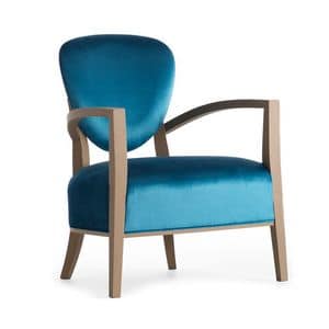 Cammeo 02641, Solid wood armchair, upholstered seat and back, fabric covering, modern style