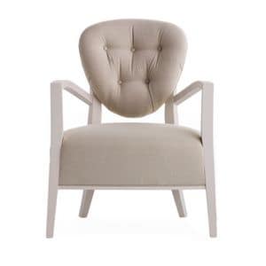 Cammeo 02642, Armchair solid wood, quilted seat, fabric cover, modern style