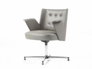 Embrace Bureau, Upholstered armchair for office, chromed base, padded armrests, leather covering