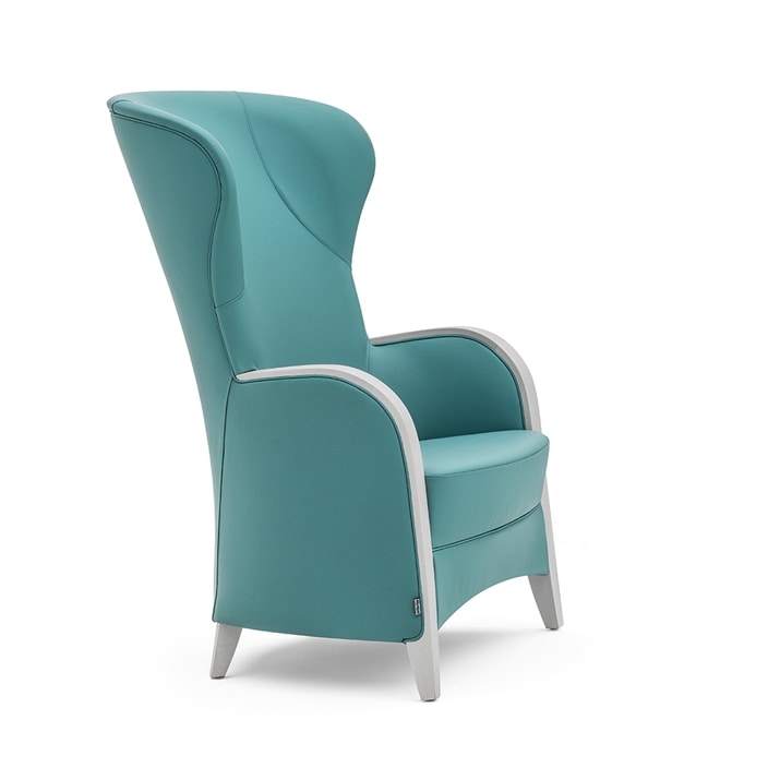 Euforia 00143, Armchair in solid wood, upholstered seat and back, wooden armrests, modern style