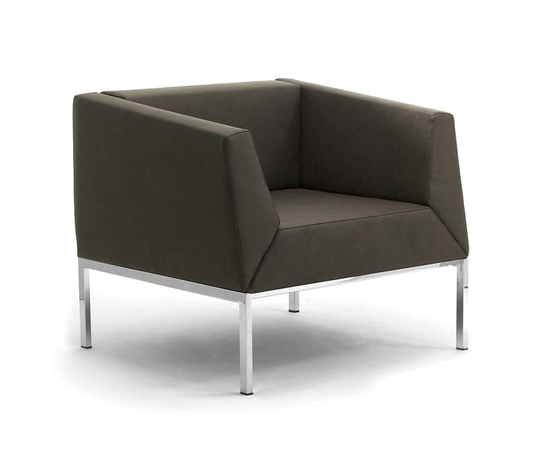 Kos armchair, Armchair and sofa with metal legs and upholstered seat