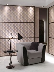 PO63 Madison armchair, Armchair with fabric upholstery, with rhombic texturee backrest