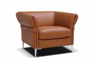 Sara, Armchair with steel feet, upholstered, for waiting rooms