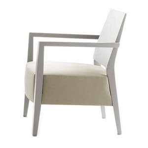 Timberly 01741, Armchair with solid wood frame, upholstered seat, fabric covering, for contract and domestic use
