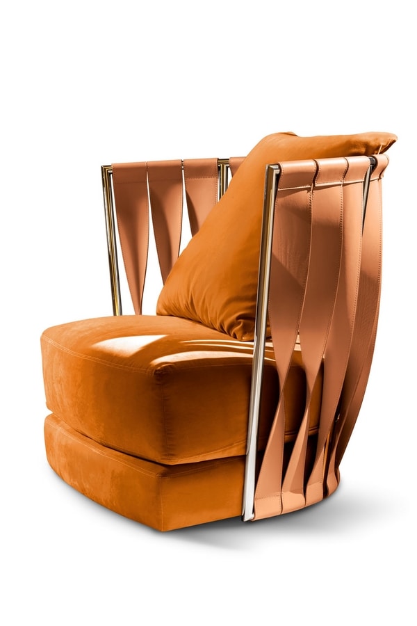 Twist armchair, Modern iron armchair, padded with rubber and feathers