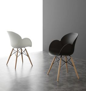 Art. 290 Lotus Wood, Elegant chair with polypropylene shell, wooden legs