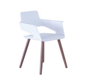 B32 4WL, Chair with plastic shell and wooden legs ideal for bars and modern kitchens