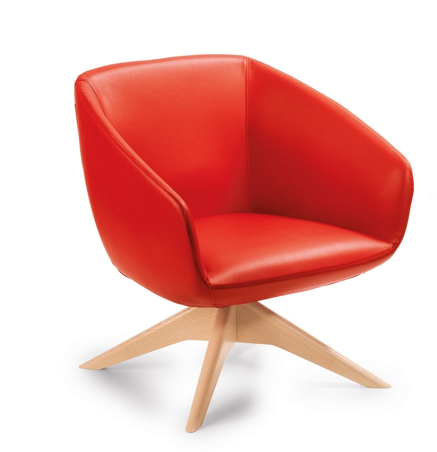 Brema PL, Armchair upholstered in leather, legs in solid wood