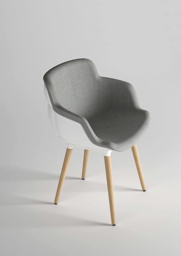 Choppy Sleek BL, Upholstered armchair with wooden legs