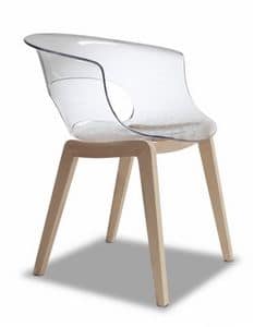 Natural Miss, Modern armchair with polycarbonate seat, transparent or full colour