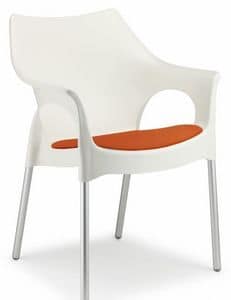 OLA/CU, Modern chair with arms in polypropylene and metal, with cushion
