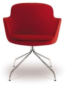 PL 5009, Armchair with polished chrome steel base, for offices