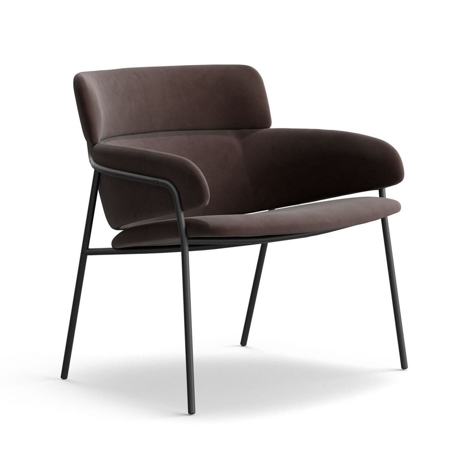 Strike LO, Soft lounge chair, in tubular steel, for home