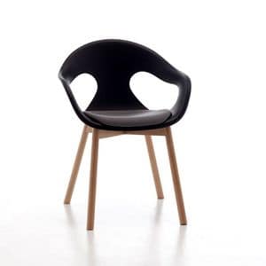 Sunny 4LW, Armchair with wooden legs, polypropylene shell