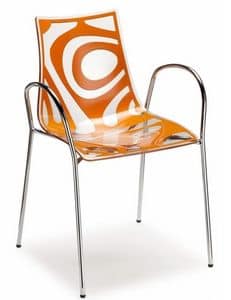 Wave chair with arms, Design armchair in metal and technopolymery, stackable