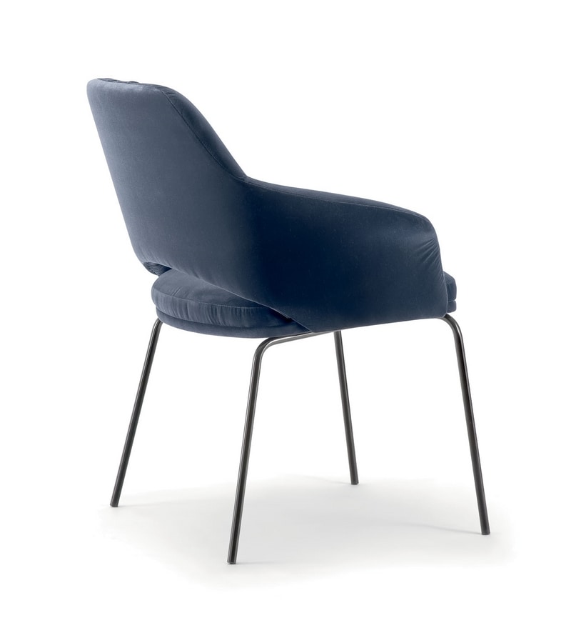 WINGS SIDE CHAIR WITH METAL BASE 076 POL, Modern upholstered armchair
