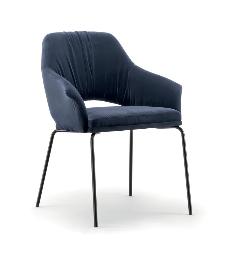WINGS SIDE CHAIR WITH METAL BASE 076 POL, Modern upholstered armchair