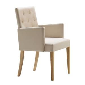 Zenith 01638, Armchair with arms with wooden frame, upholstered seat and back, capitonn back, for contract use