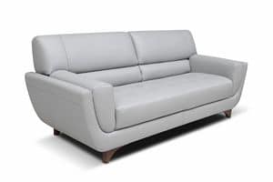 Angela, Fixed sofa in upholstered plywood, with feet in walnut