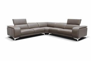 Anna, Corner sofa with headrest mechanism, in leather