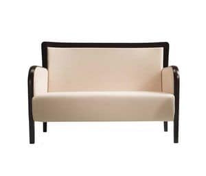 C28, Wood and fabric sofa, upholstered seat and back, for waiting rooms, hotels, shops