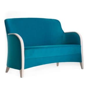 Euforia 00152, Sofa in solid wood, wood armrests, upholstered seat and back, modern style