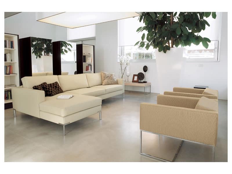 Ginger corner, Modular sofa, polished chrome foot for offices and homes