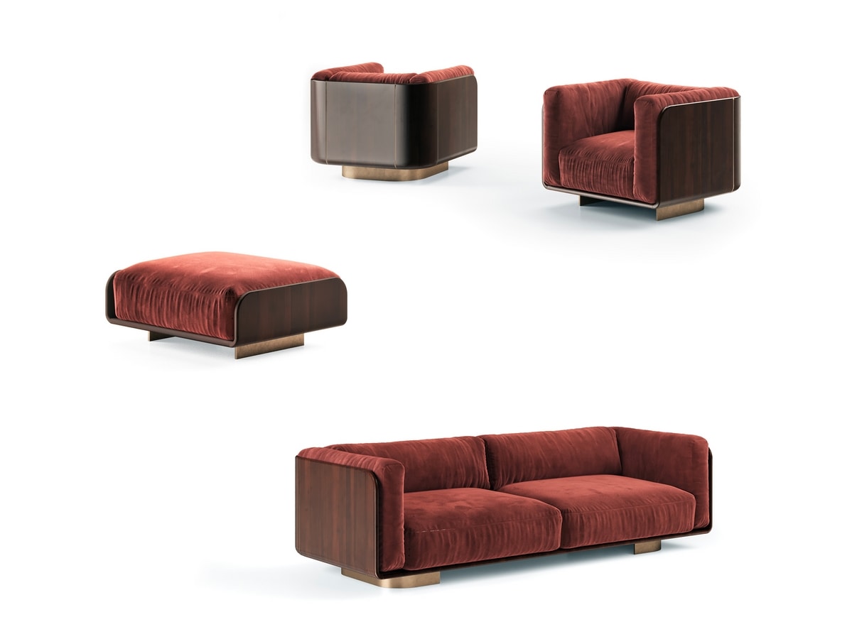 Gio, Sofa with enveloping curved wood structure
