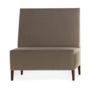 Linear 02451, Modular high bench, wooden feet, upholstered seat and back, fabric cover, modern style