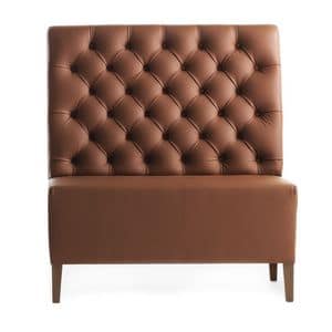Linear 02451K, Modular high bench, wooden feet, capitonnè upholstered seat and back, leather covering, modern style
