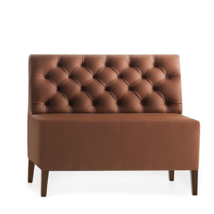 Linear 02452K, Modular low bench, wooden feet, upholstered capitonnè seat and back, leather covering, modern style
