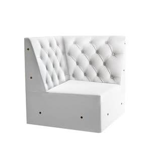 Linear 02456K, Corner bench modular low, feet solid wood, upholstered seat, tufted back, wooden feet, modern style