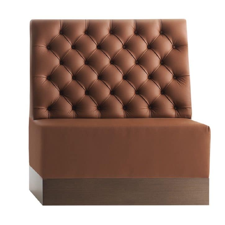 Linear 02481K, High modular bench, plinth in laminate, quilted back, leather covering, modern style