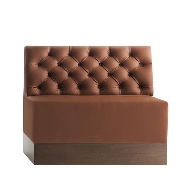 Linear 02482K, Modular low bench, laminated base, quilted back, leather covering, modern style