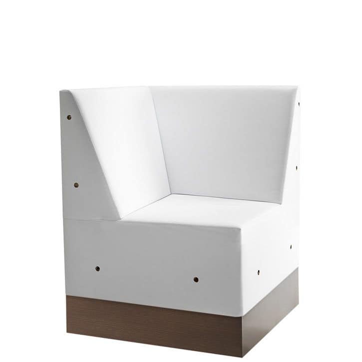 Linear 02486, Corner for modular low bench, laminated base, upholstered seat and back, modern style