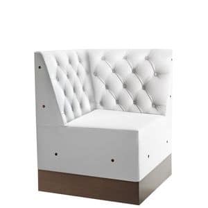 Linear 02486K, Corner for modular low bench, laminated base, quilted back, modern style