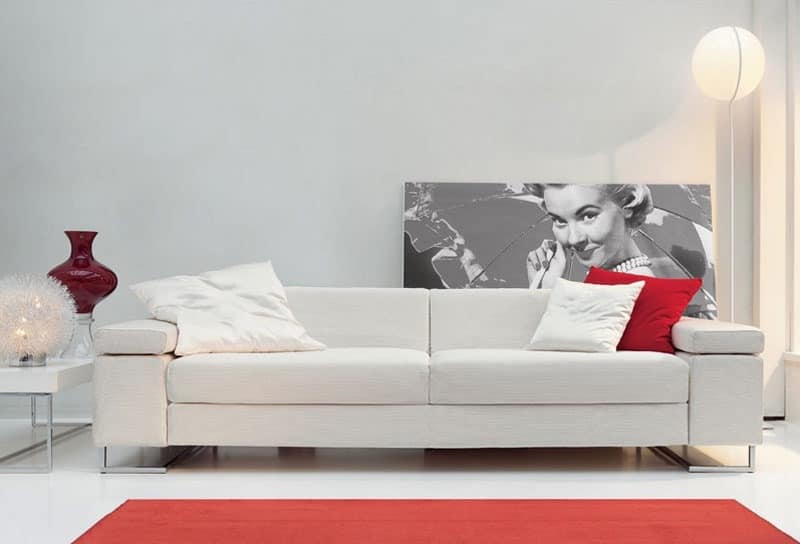 Mago', Sofa ideal for center room, feet in chromed steel