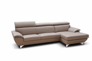 Mim, Sofa with peninsula, modern, in leather and polyester