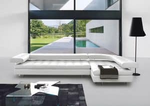 PLAYA BUENA, Elegant sofas in leather, modular, with linear design