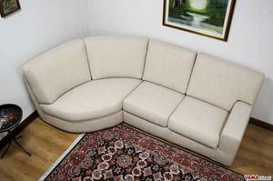 Silver, Simple and linear sofa with semi-rectangular peninsula and high back