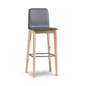 1121, Stool in wood with metal footrest, with backrest