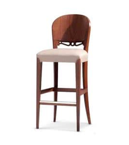 118, Stool with padded seat, backrest in inlaid wood