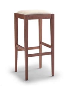 252 bis, Beech barstool without backrest, with upholstered seat