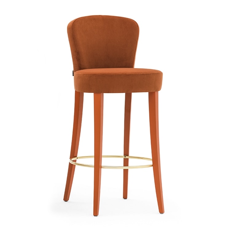 Euforia 00181, Barstool in solid wood, upholstered seat and back, covered with fabric, modern style
