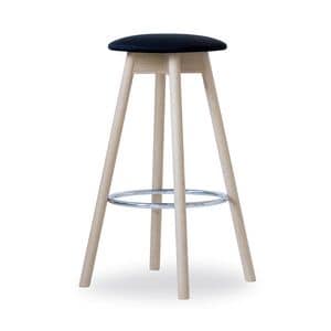 High Stool Tokyo, Practical stool, demountable, made in beech wood, with upholstered round seat