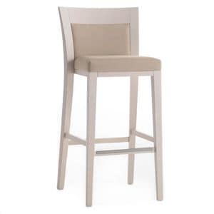 Logica 00982, Barstool in solid wood, upholstered seat and back, fabric covering, with stainless steel kickplate, for contract and domestic environments
