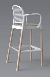 Panama Stool BLB, Wooden barstool with arms for Modern Kitchen