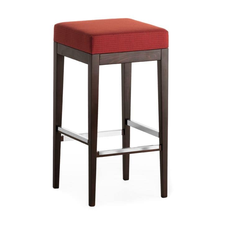 Pouf 01384, Square barstool in solid wood, upholstered seat, fabric covering, for contract use