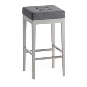 Pouf 01386, Square barstool in solid wood, upholstered seat, fabric capitonnè covering, for ships and habitats